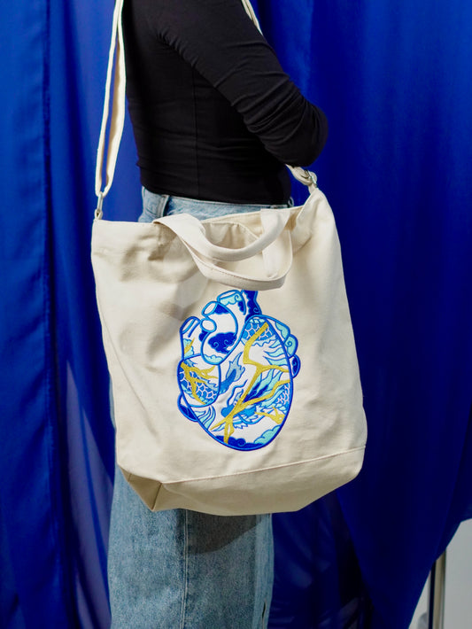 The Ceramic Heart Crossbody Tote Bag with Embroidery