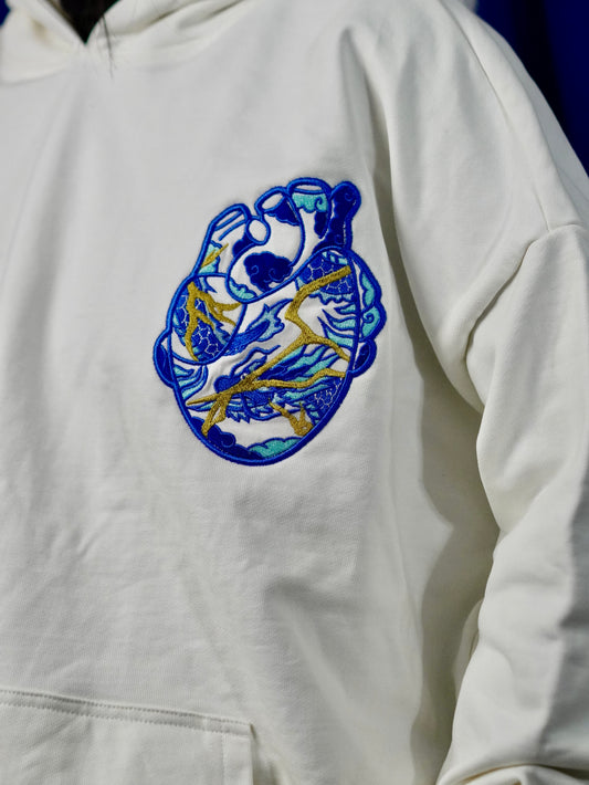 The Ceramic Heart White Hoodie with Embroidery