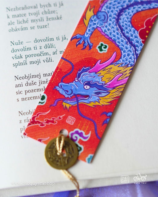 Vietnamese Dragon Zodiac Bookmark with Lucky Coin – Thìn (辰)