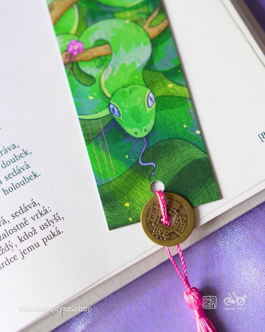 Vietnamese Snake Zodiac Bookmark with Lucky Coin – Tỵ (巳)