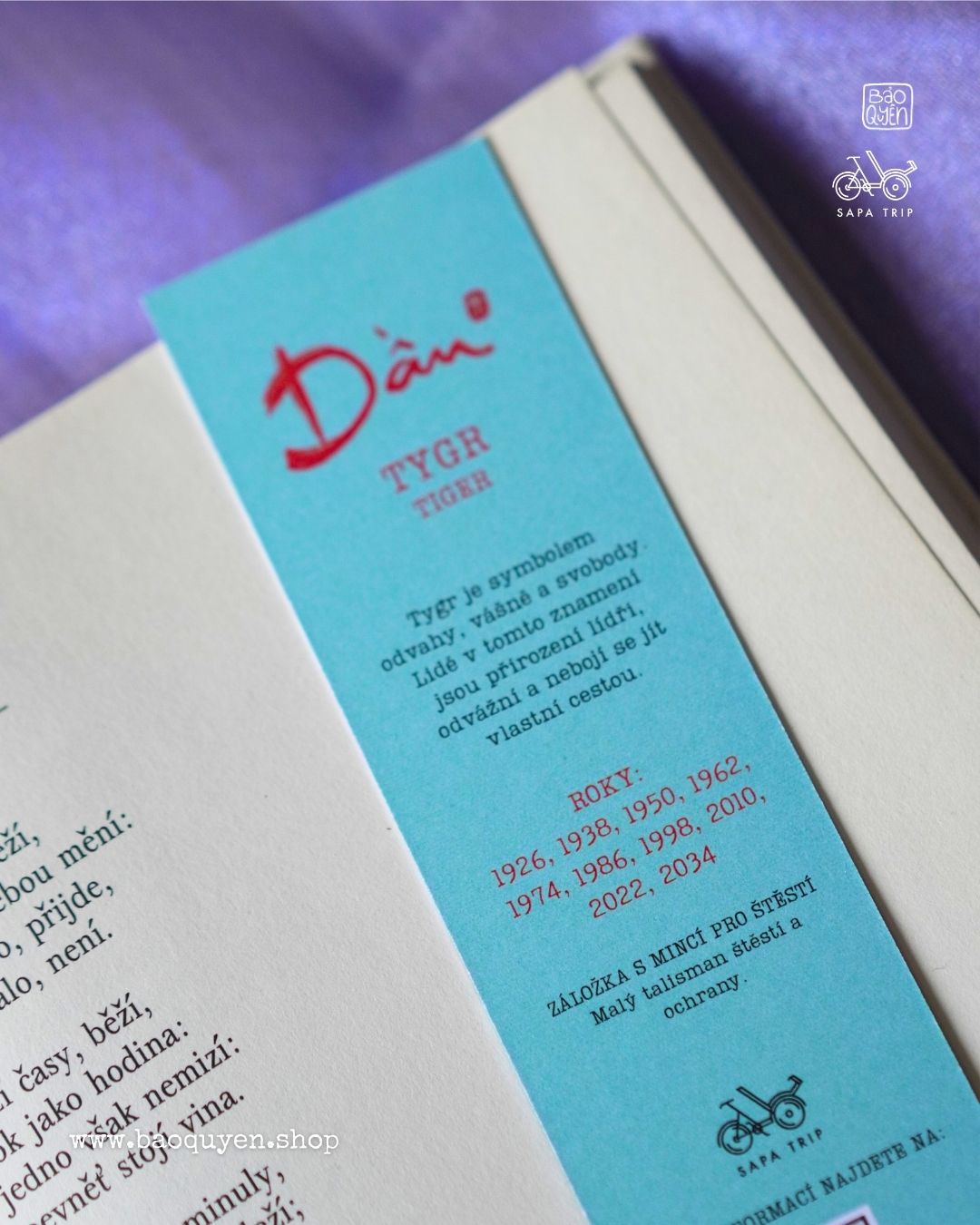 Vietnamese Tiger Zodiac Bookmark with Lucky Coin – Dần (寅)