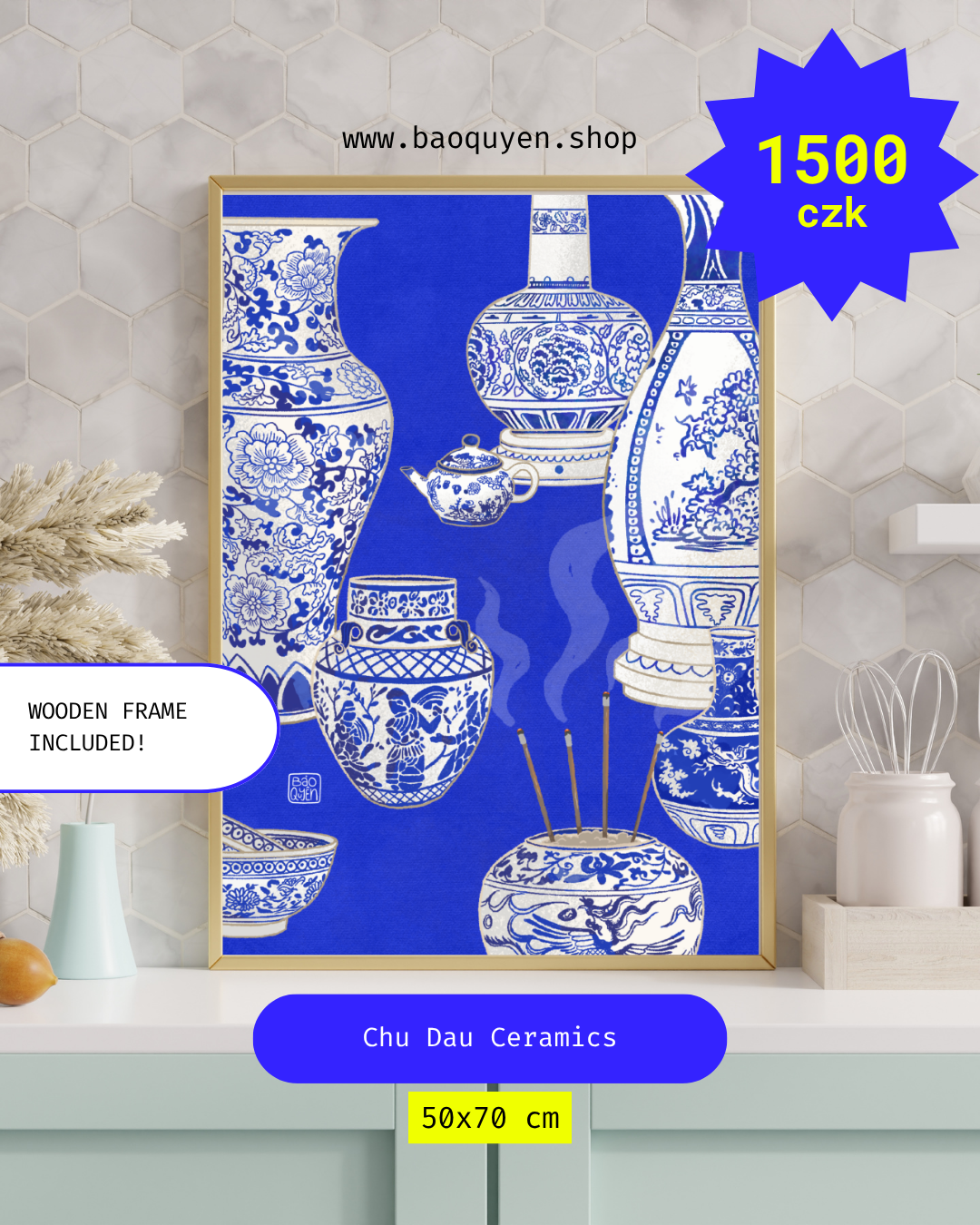 Chu Dau Ceramics — Framed Artwork, 50 × 70 cm