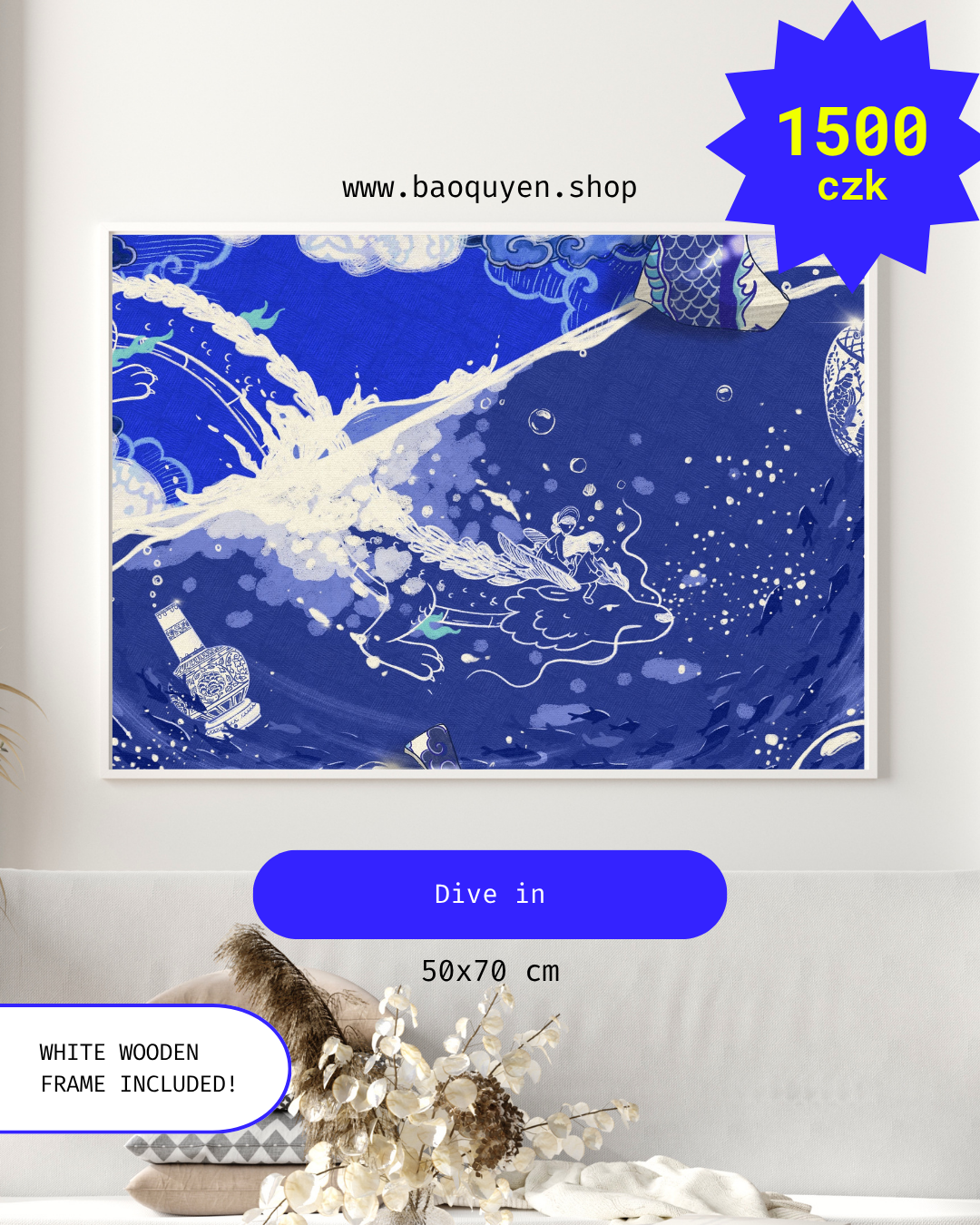 Dive In — Framed Artwork, 50 × 70 cm