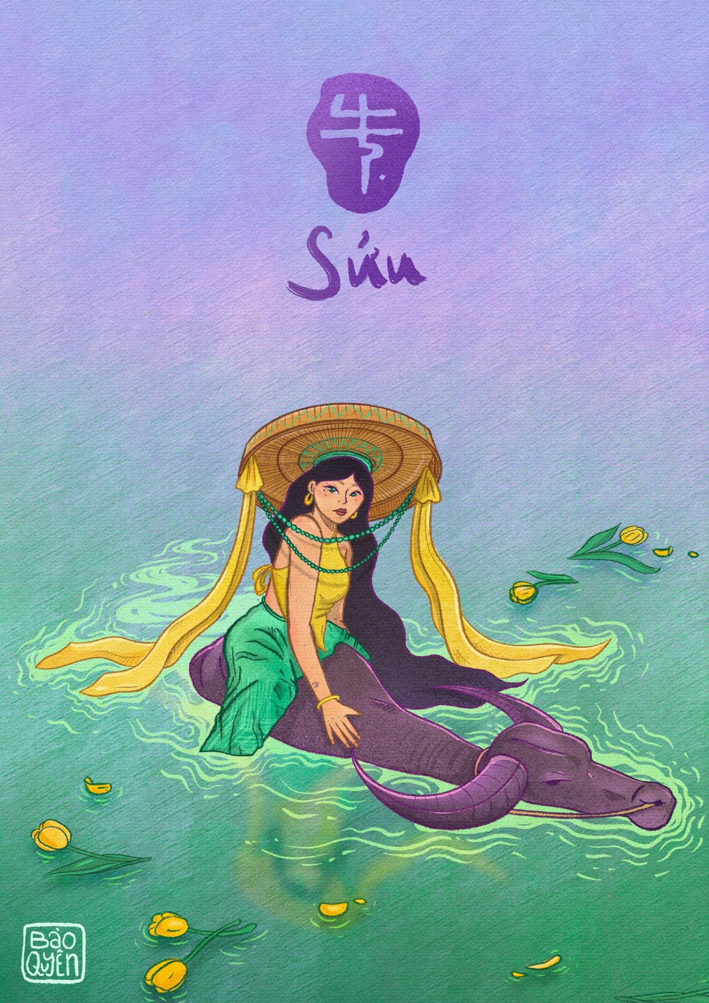 Water Buffalo / Ox Greeting Card with Envelope- Zodiac Signs