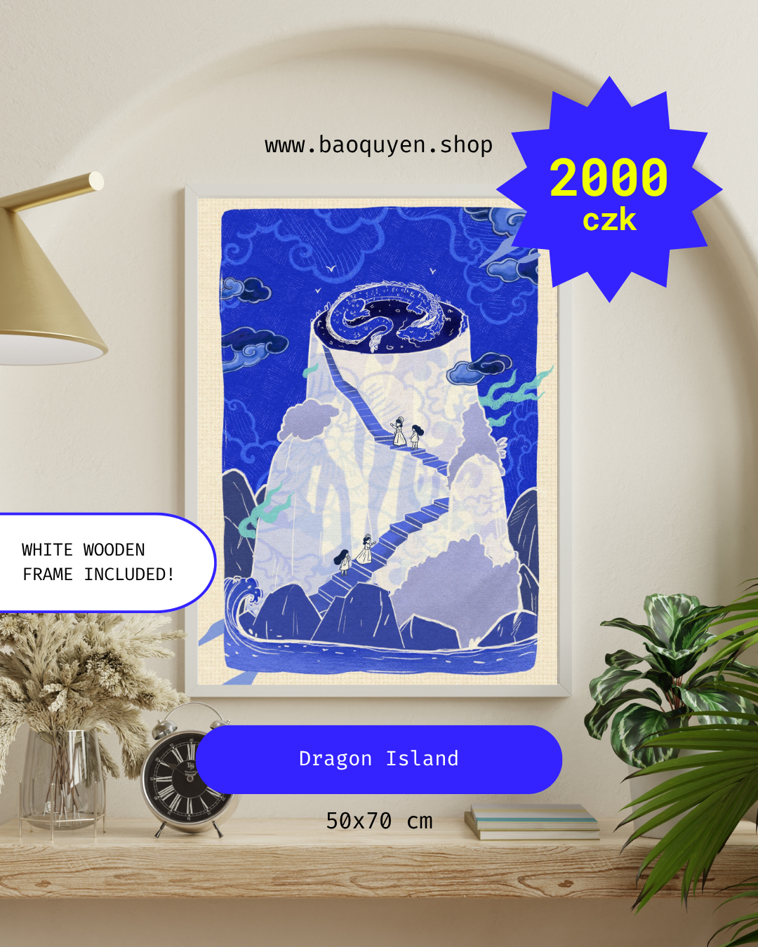 Dragon Island — Framed Artwork, 50 × 70 cm