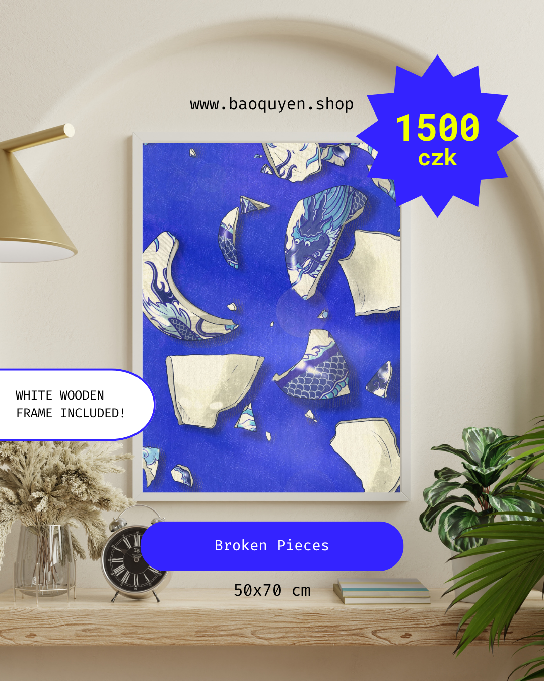 Broken Ceramics — Framed Artwork, 50 × 70 cm