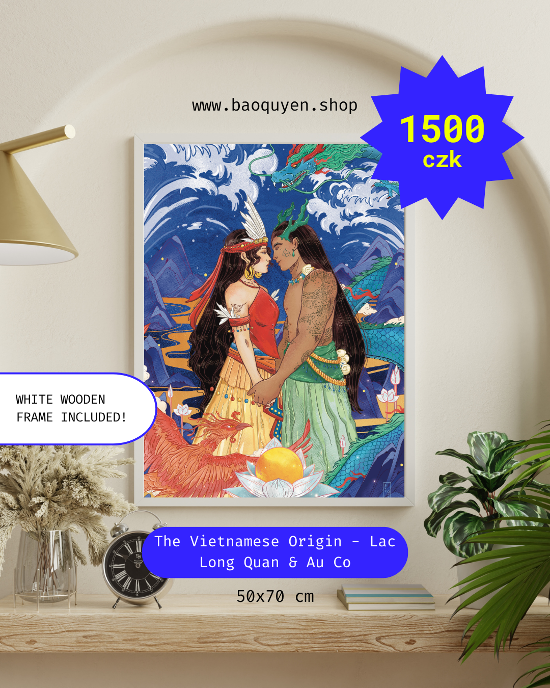 The Vietnamese Origin, Lac Long Quan & Au Co — Framed Artwork, 50 × 70 cm