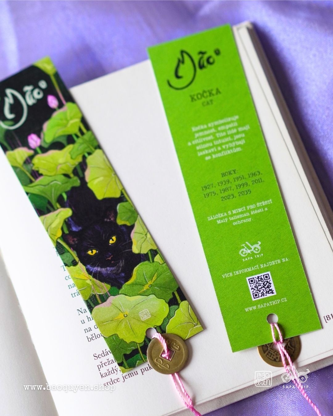 Vietnamese Cat Zodiac Bookmark with Lucky Coin – Mão (卯)