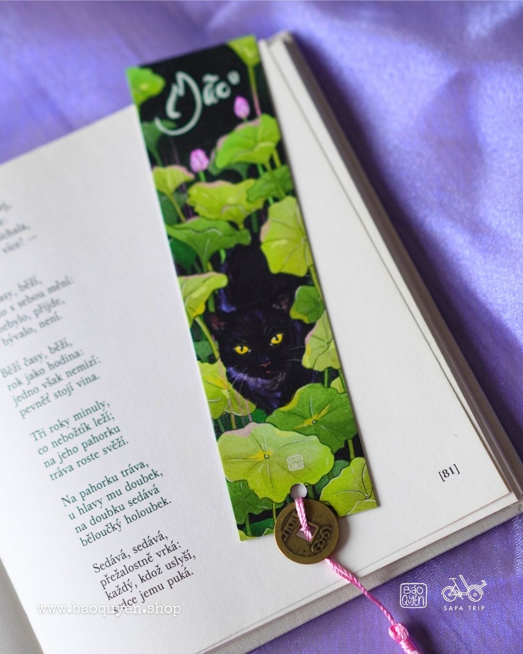 Vietnamese Cat Zodiac Bookmark with Lucky Coin – Mão (卯)