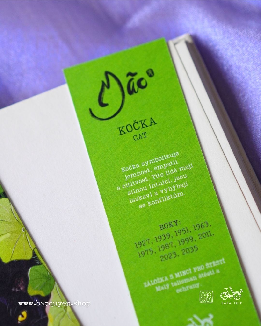 Vietnamese Cat Zodiac Bookmark with Lucky Coin – Mão (卯)