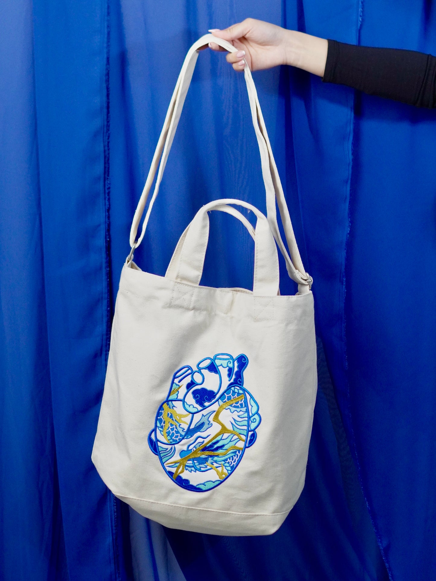 The Ceramic Heart Crossbody Tote Bag with Embroidery