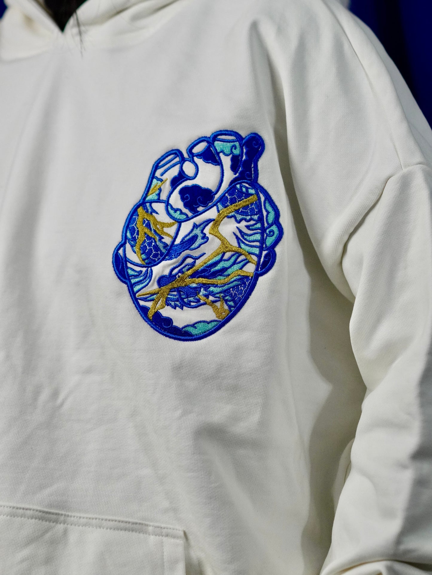 The Ceramic Heart White Hoodie with Embroidery