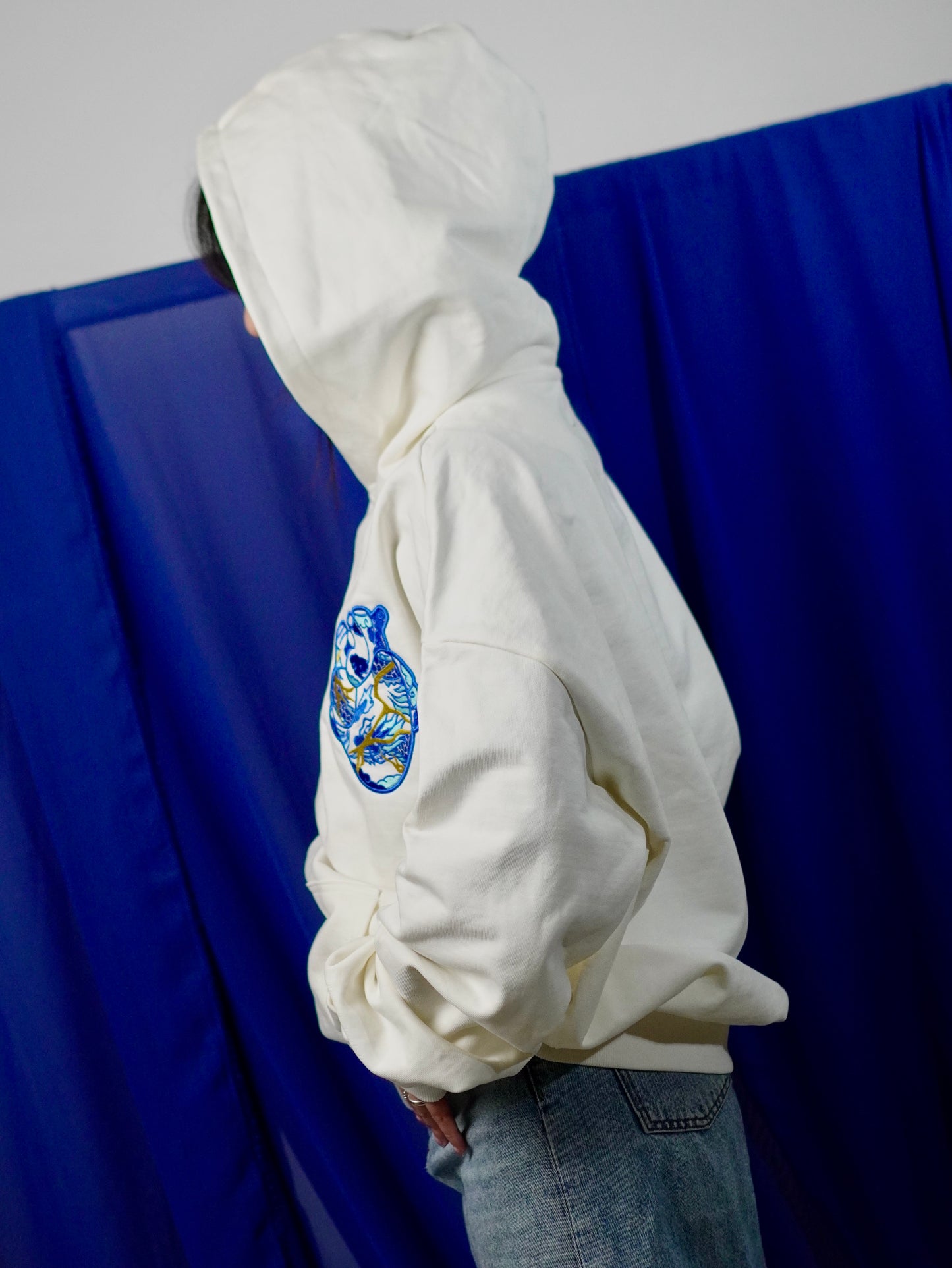 The Ceramic Heart White Hoodie with Embroidery