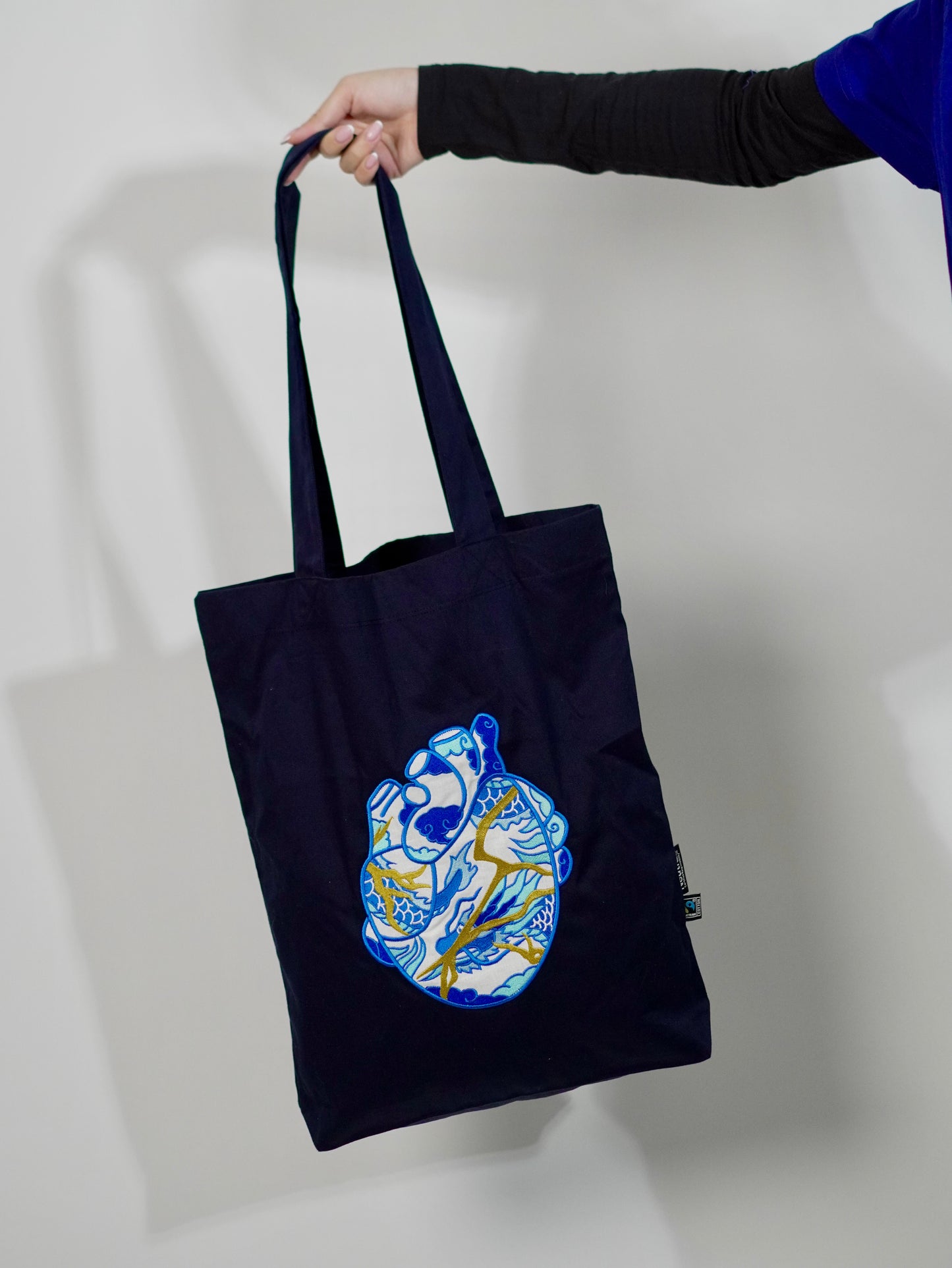 The Ceramic Heart Dark Blue Tote Bag with Embroidery