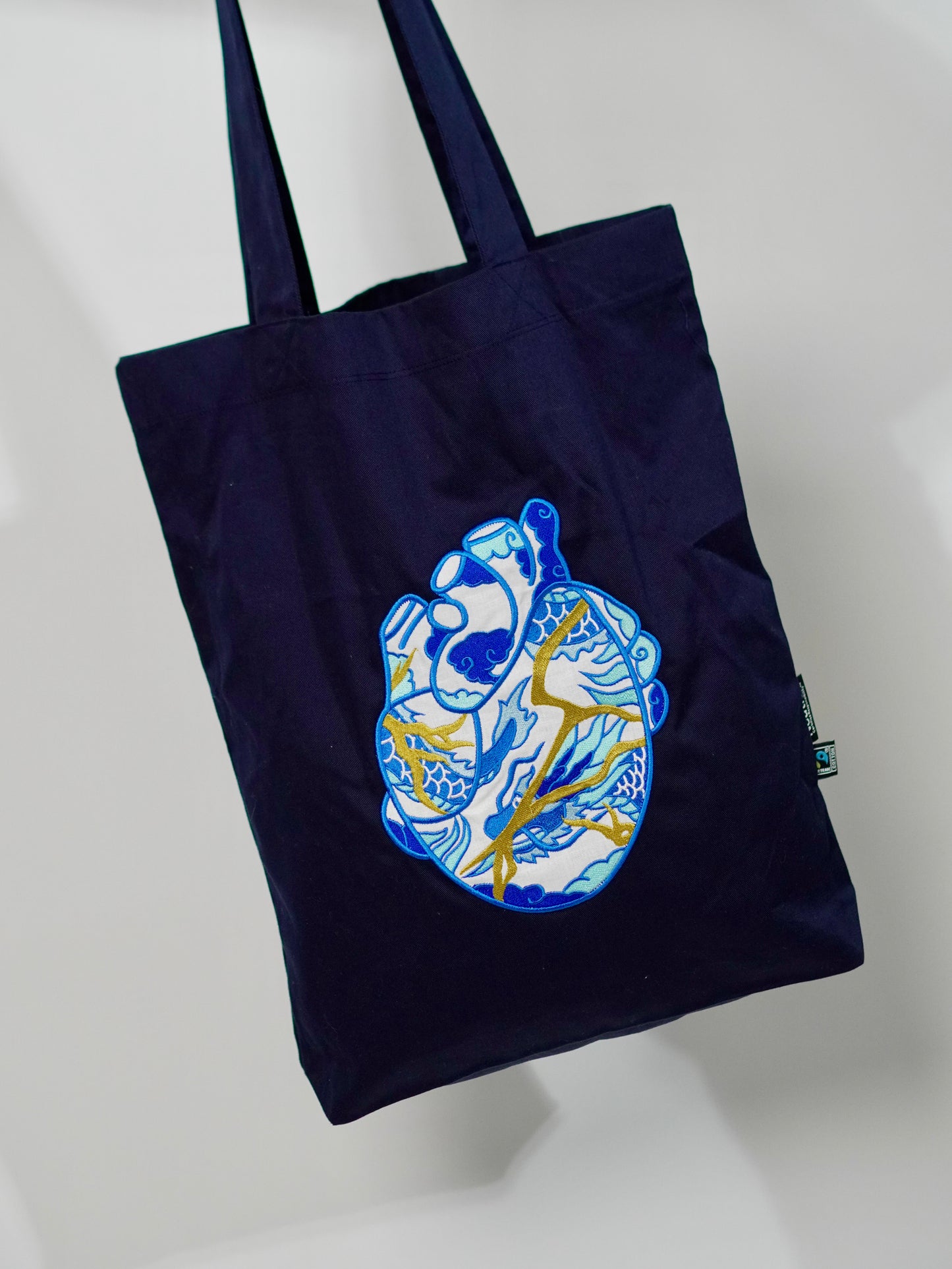 The Ceramic Heart Dark Blue Tote Bag with Embroidery