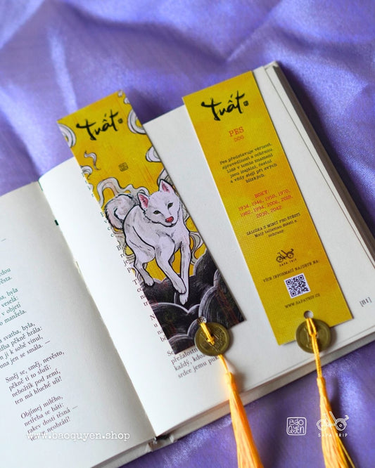 Vietnamese Dog Zodiac Bookmark with Lucky Coin – Tuất (戌)