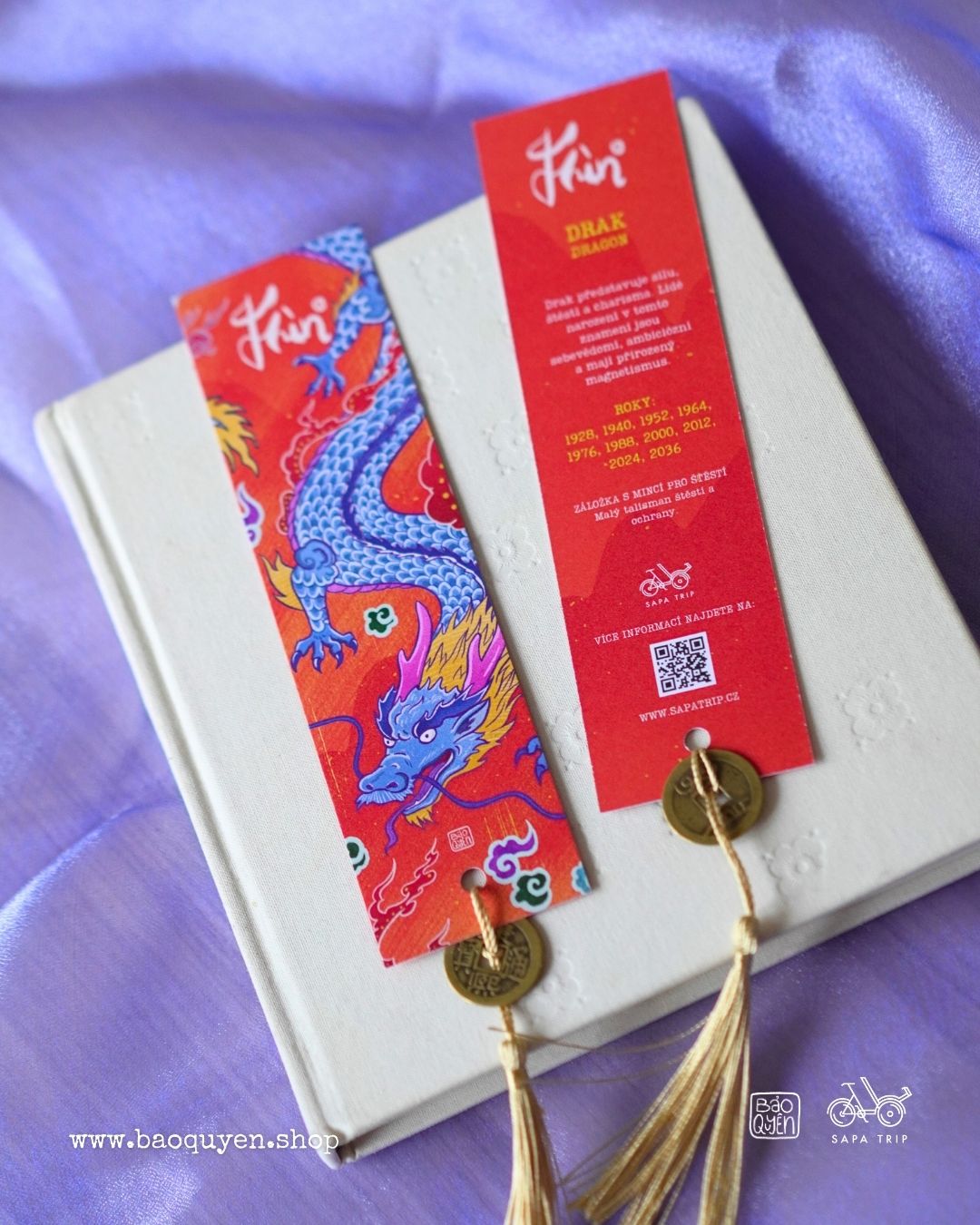 Vietnamese Dragon Zodiac Bookmark with Lucky Coin – Thìn (辰)