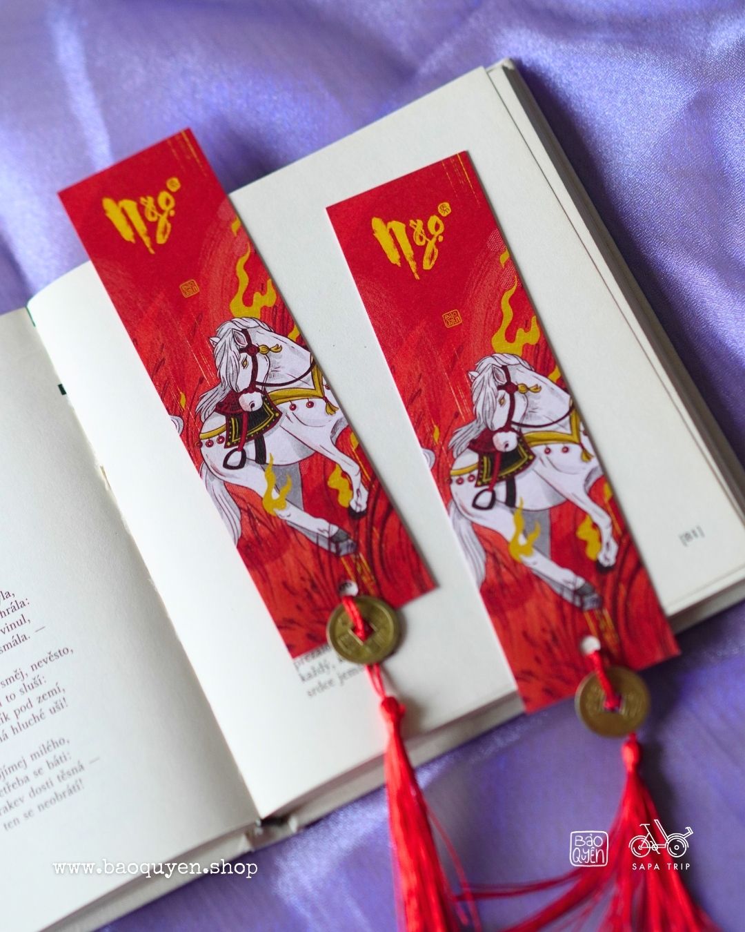 Vietnamese Horse Zodiac Bookmark with Lucky Coin – Ngọ (午)