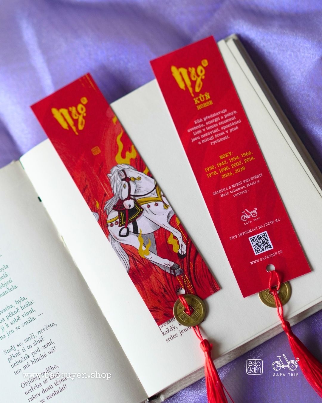 Vietnamese Horse Zodiac Bookmark with Lucky Coin – Ngọ (午)