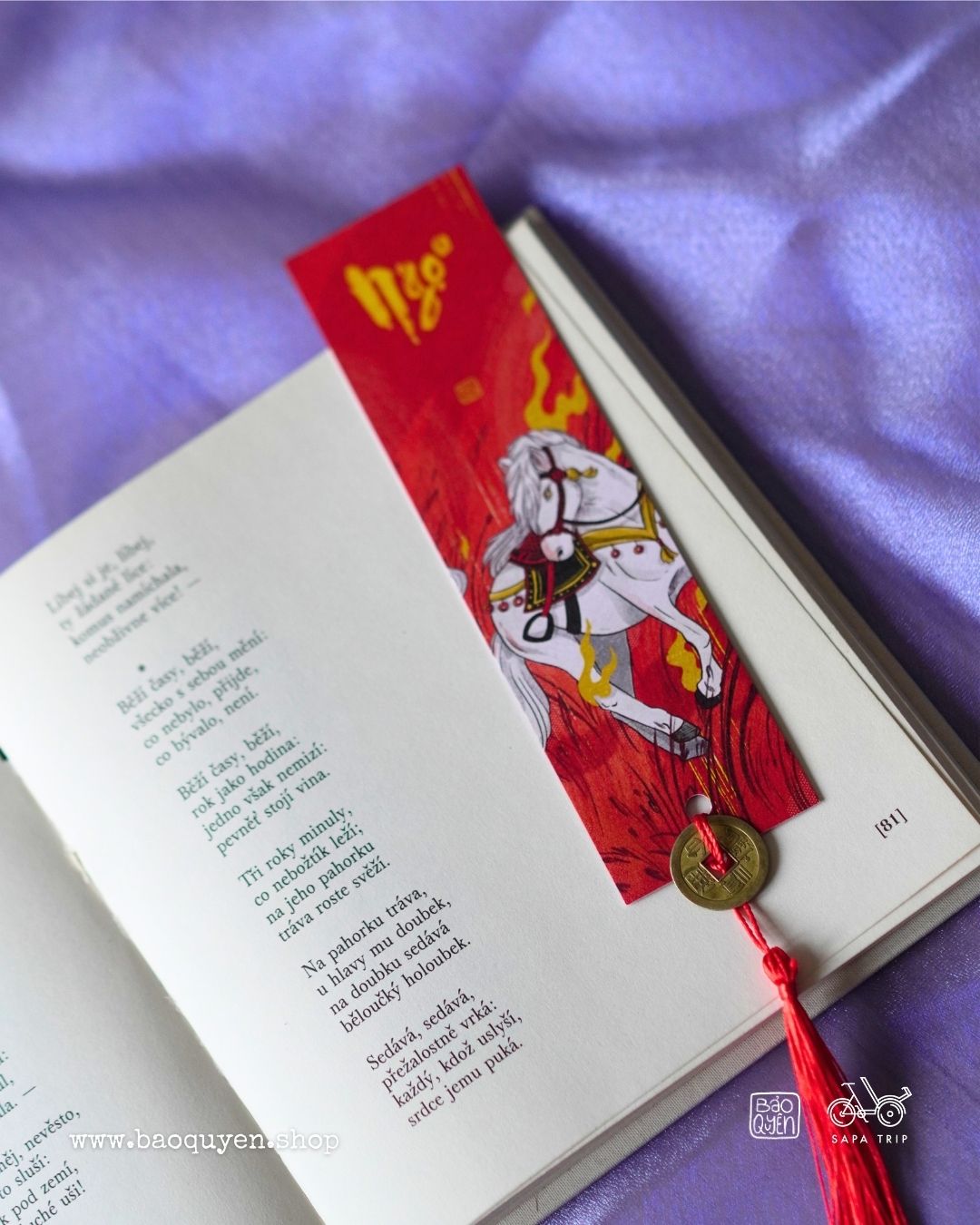 Vietnamese Horse Zodiac Bookmark with Lucky Coin – Ngọ (午)