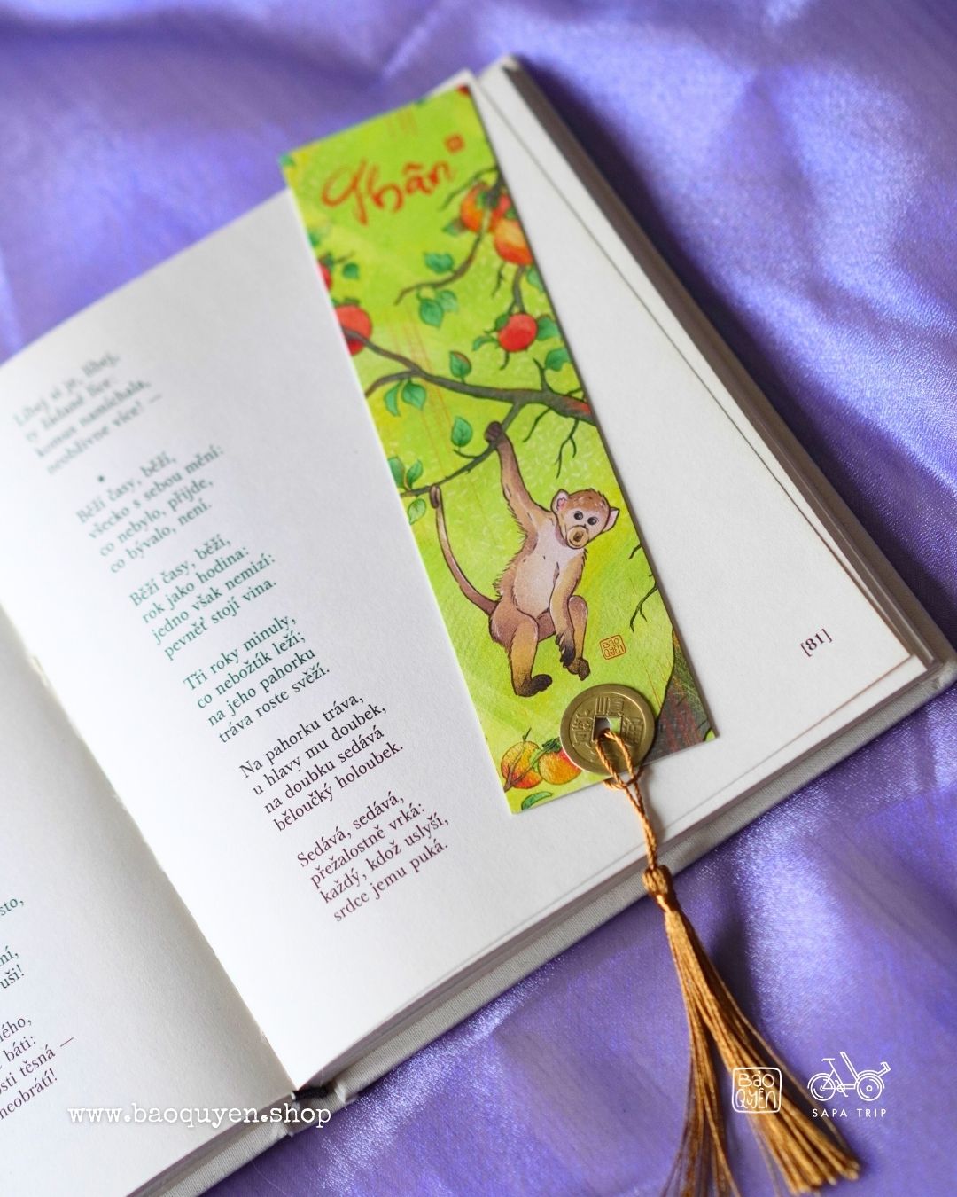 Vietnamese Monkey Zodiac Bookmark with Lucky Coin – Thân (申)