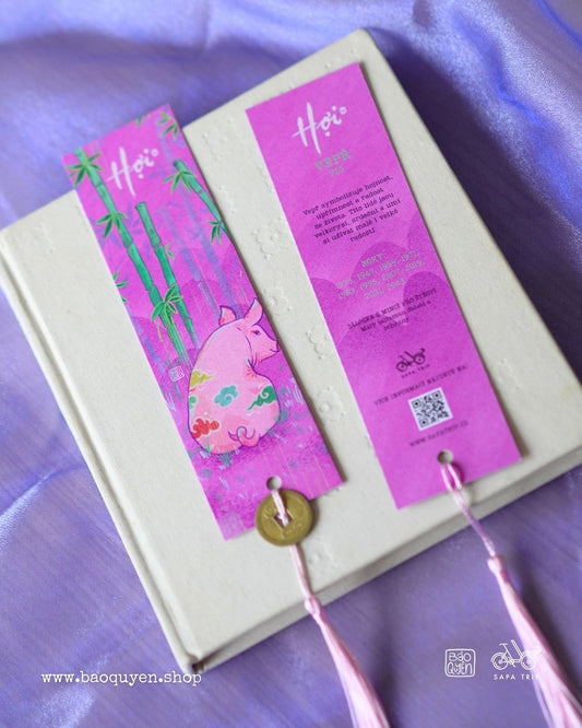 Vietnamese Pig Zodiac Bookmark with Lucky Coin – Hợi (亥)