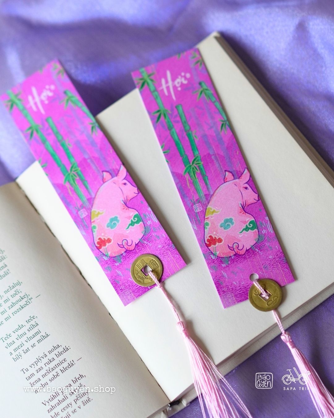 Vietnamese Pig Zodiac Bookmark with Lucky Coin – Hợi (亥)