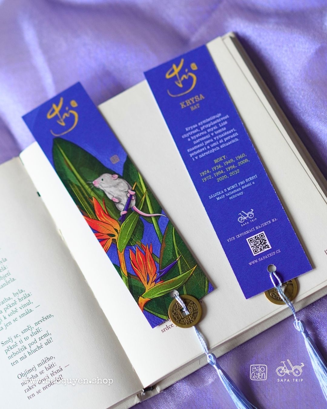 Vietnamese Rat Zodiac Bookmark with Lucky Coin – Tý (子)