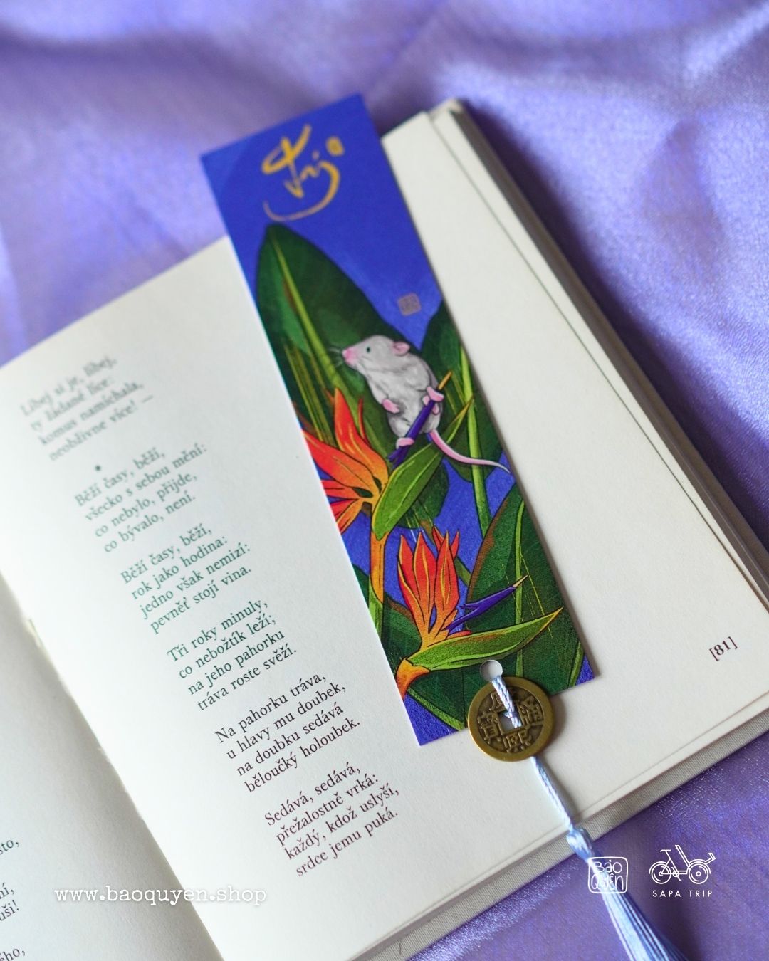 Vietnamese Rat Zodiac Bookmark with Lucky Coin – Tý (子)