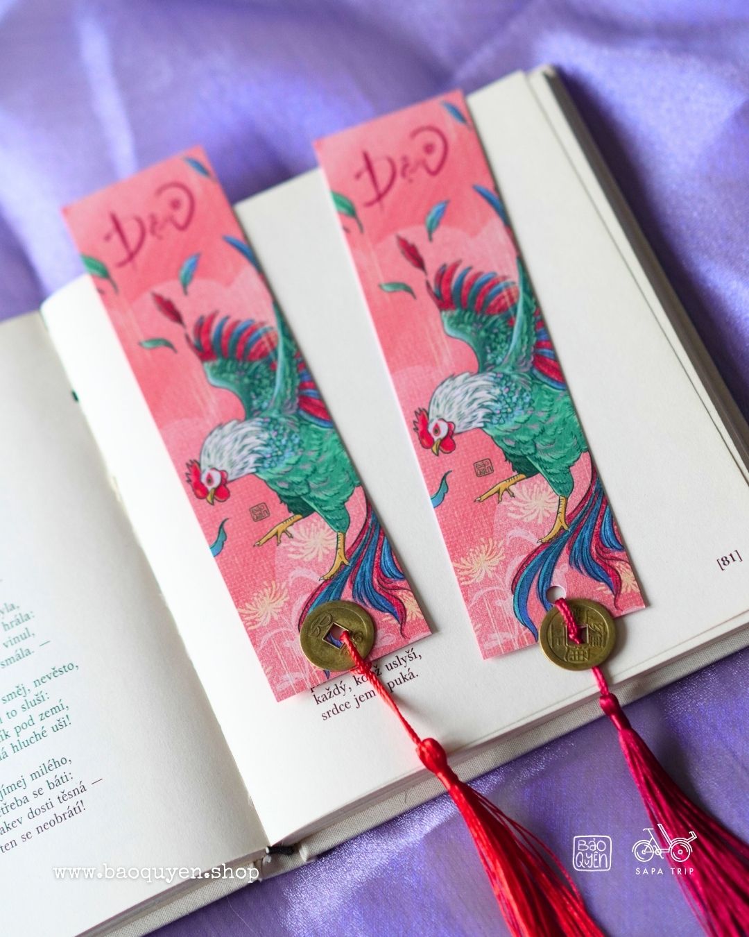 Vietnamese Rooster Zodiac Bookmark with Lucky Coin – Dậu (酉)