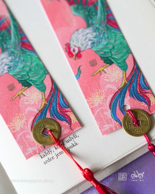 Vietnamese Rooster Zodiac Bookmark with Lucky Coin – Dậu (酉)