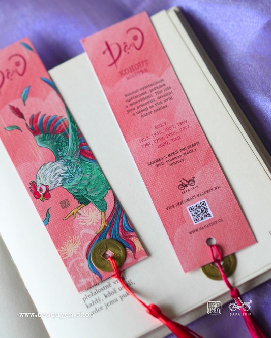 Vietnamese Rooster Zodiac Bookmark with Lucky Coin – Dậu (酉)