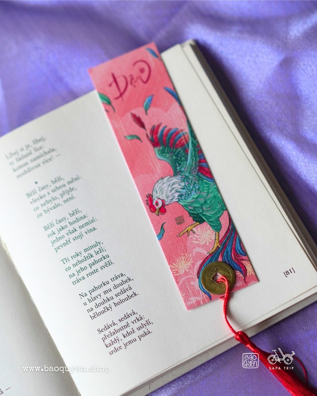 Vietnamese Rooster Zodiac Bookmark with Lucky Coin – Dậu (酉)