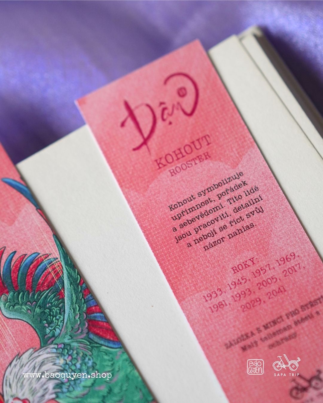 Vietnamese Rooster Zodiac Bookmark with Lucky Coin – Dậu (酉)