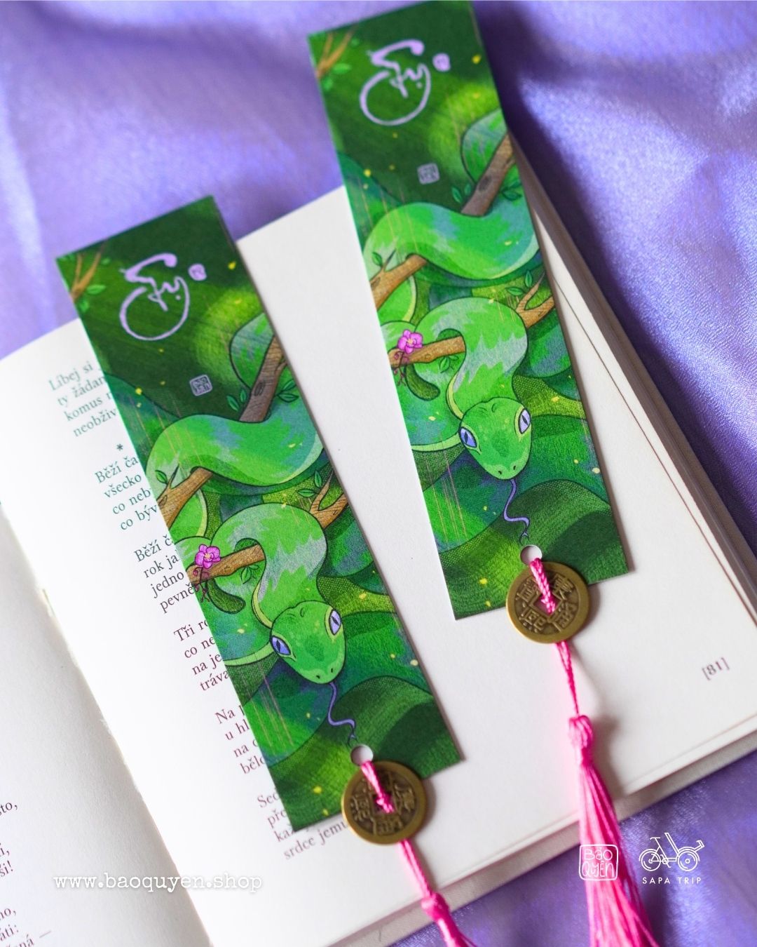 Vietnamese Snake Zodiac Bookmark with Lucky Coin – Tỵ (巳)