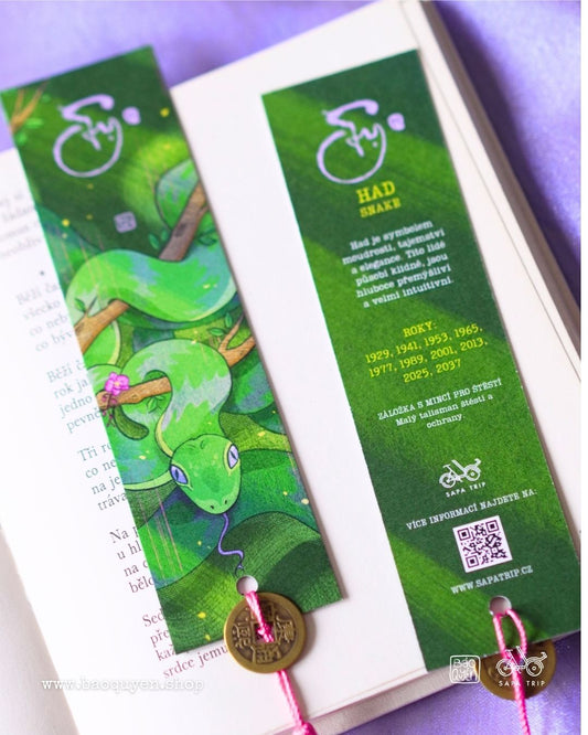 Vietnamese Snake Zodiac Bookmark with Lucky Coin – Tỵ (巳)
