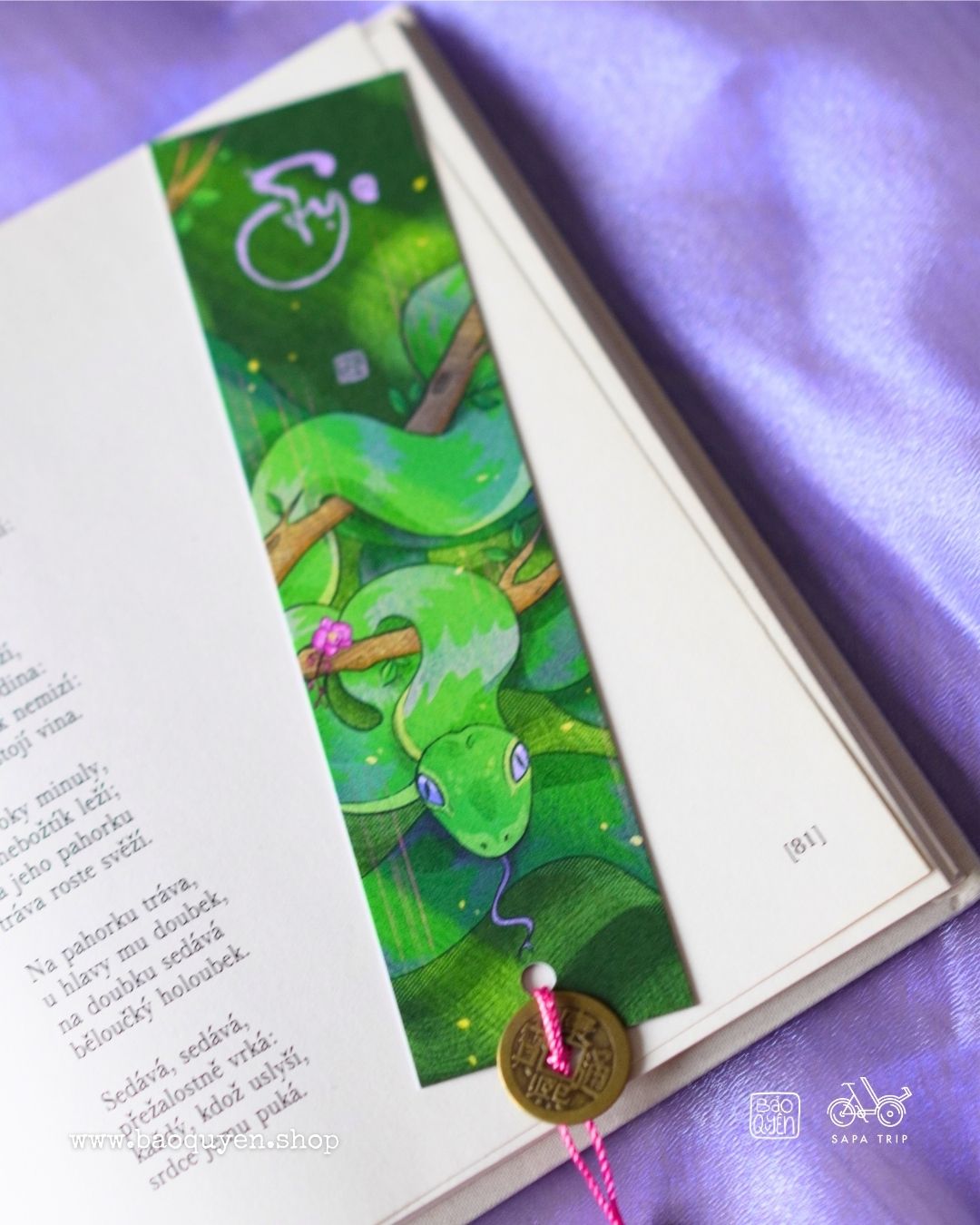 Vietnamese Snake Zodiac Bookmark with Lucky Coin – Tỵ (巳)