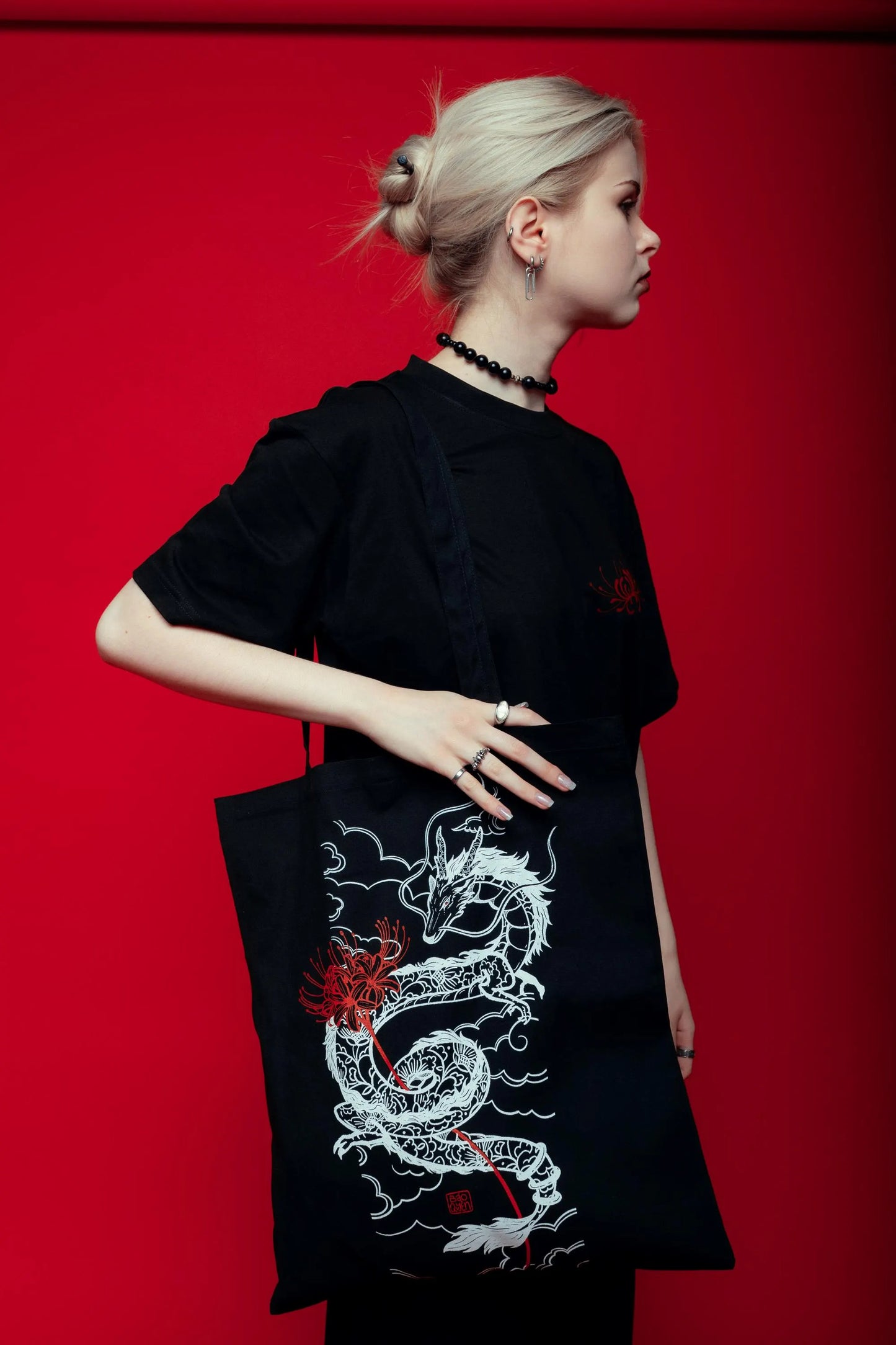 spider lily handbags Spider Lily Dragon Tote Bag – Bao Quyen │ Illustrated Asian Shop