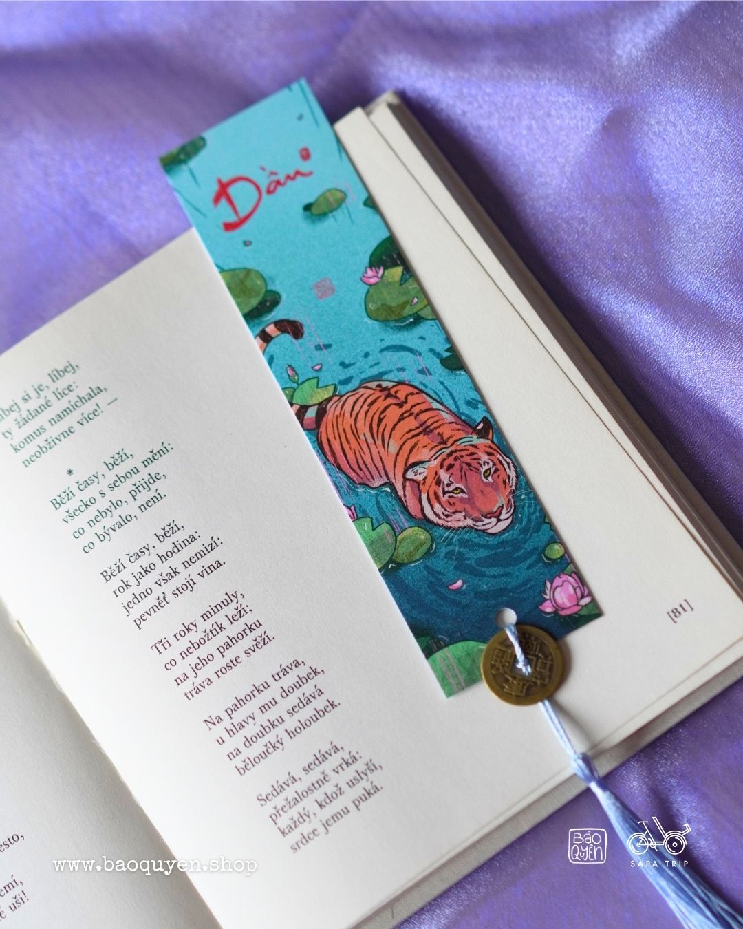 Vietnamese Tiger Zodiac Bookmark with Lucky Coin – Dần (寅)