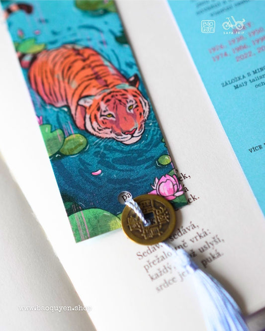 Vietnamese Tiger Zodiac Bookmark with Lucky Coin – Dần (寅)